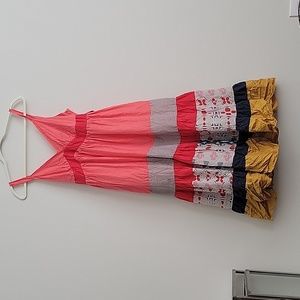 Johnny Was Pink Silk Sleeveless Tiered Midi Dress Size Large